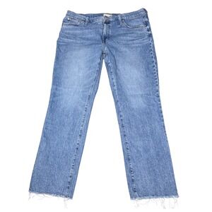 Madewell The Mid-Rise Perfect Vintage Jean Blue Straight Raw Hem Womens Size 33